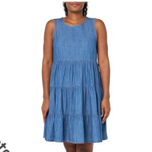 Tommy Hilfiger Blue Tiered Ruffled Chambray Sleeveless Dress  6 Women